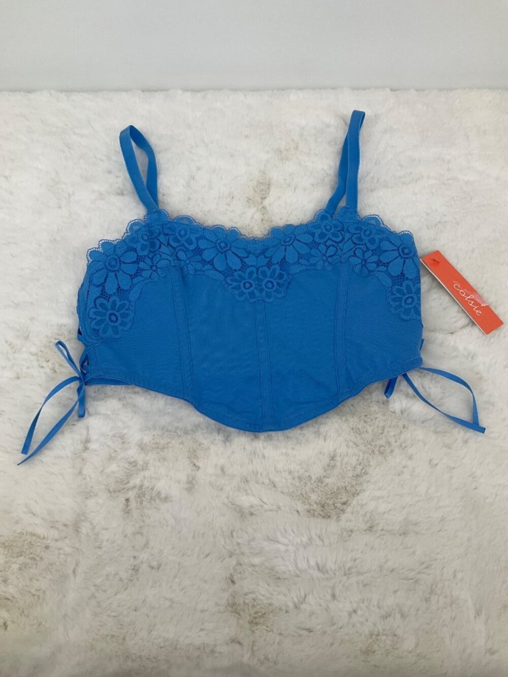 Colsie size Medium side Lace-Up Knit Corset Bralette Tank Bra Blue - Picture 2 of 4
